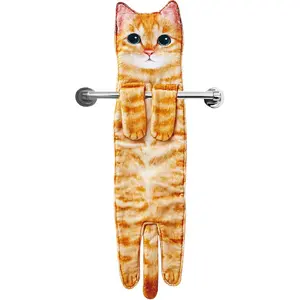 Funny Hand Towels - Cute Cat Decor Hanging Washcloths & Face Towels - Super Absorbent Soft - Housewarming, Birthday, Christmas Gifts for Women Cat Lovers - Orange