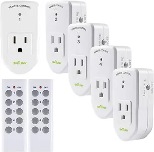 BN-LINK Wireless Remote Control Electrical Outlet Switch for Lights, Fans, Christmas Lights, Small Appliance, Long Range White (Learning Code, 5Rx-2Tx) 1200W/10A multi plugoutlet(2 Remotes + 5 Outlets )remote outlet switchenchufe inteligente