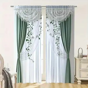 2 pieces of French country-style curtain rods, made of semi-transparent polyester fabric. The top features a curtain bag design. Suitable for daily home decoration (not multi-layer curtains) Window Decorations Supplies