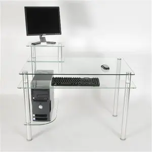 RTA Home and Office CT-009 Clear Glass and Aluminum Computer Desk