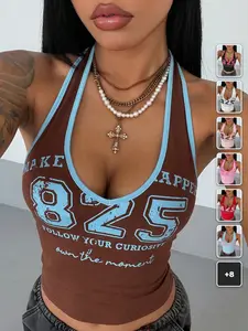 LACEX Y2K Halter Top Pink Numeric Print Summer Streetwear Festival Outfit