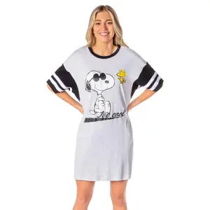 Peanuts Joe Cool Snoopy Woodstock Oversized Boyfriend Varsity Nightgown Womens Night Shirt