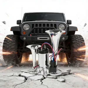 Dual Trumpet Air  Kit 12V Super Loud 135dB Electric  with Compressor for Cars SUV RV Trucks Motorcycles Off-Road Vehicles Ships sun shade sunvisor anti-glare visor fit most Aluminum Speaker Horn Hood Scoop Intake Grille PA System Microphone and