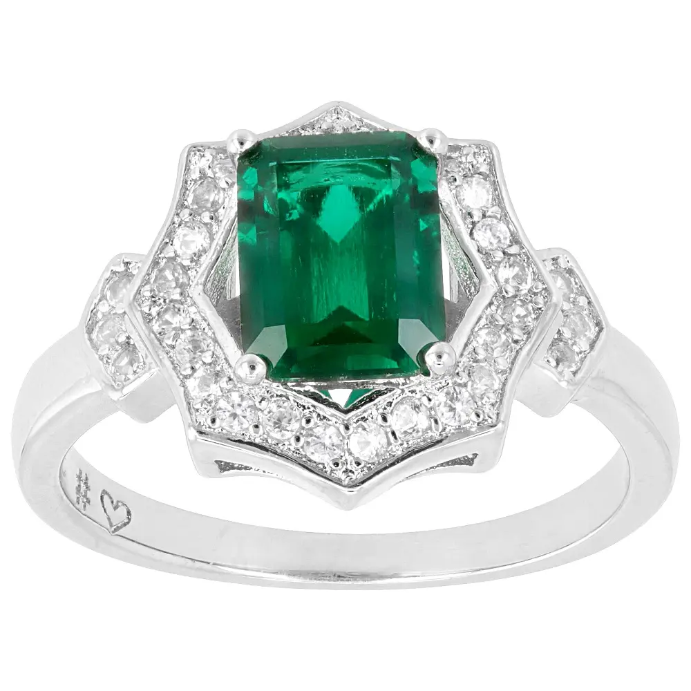 JTV Lab Created Emerald Rhodium Over Brass Ring 1.51ctw