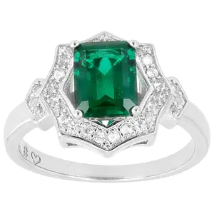 JTV Lab Created Emerald Rhodium Over Brass Ring 1.51ctw