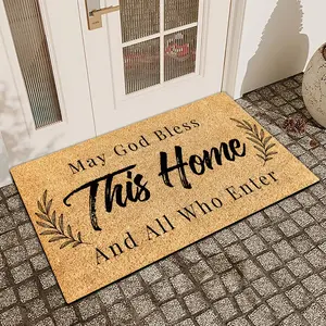 1Pc Blessing Message Printed Door Mat Religious Doormat Linen Surface Diatomaceous Mud Anti Slip And Absorbent Entrance Door Mat Indoor And Outdoor Printed Door Mat Kitchen Restaurant Bathroom Bedroom Decor Holiday Home Decor