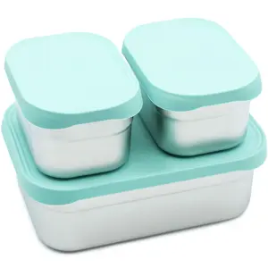 WeeSprout Stainless Steel Lunch Box Set - 750mL & 230mL Food Storage Nested Bento Boxes with Food Grade Silicone Lid - Leak Proof