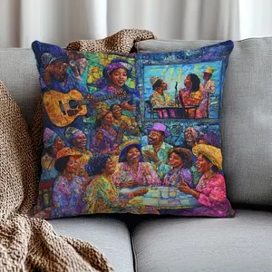 1 Double-sided African American Jazz-themed Decorative Pillow - Vibrant music party art print featuring musicians and dancers, suitable for home decor, jazz events, and as a cultural gift for living rooms and bedrooms