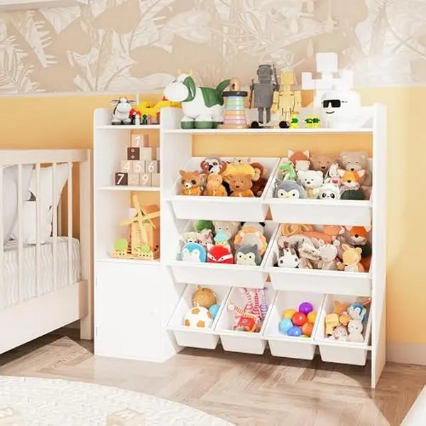 GARVEE 43.5 Inch Wide Storage Organizer with 8 Removable Bins & Multiple Cubbies, 4-Tier Storage Shelf for Books, and Crafts, Bookcase for Bedroom, Classroom