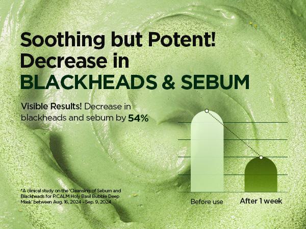 [P.CALM Official] Holy Basil Bubble Deep Mask 2EA + BRUSH – Holy Basil & Carbonated Water for Cleansing Pores & Blackheads, Korean Clay to Bubble Wash-Off Pack (2EA x 90g)