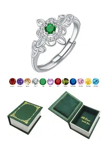CZ Birthstone Celtic Knot Witch Ring With Magic Book Jewelry Box， Witch Knot Ring，Wiccan Jewelry Halloween Birthday Gifts for Women