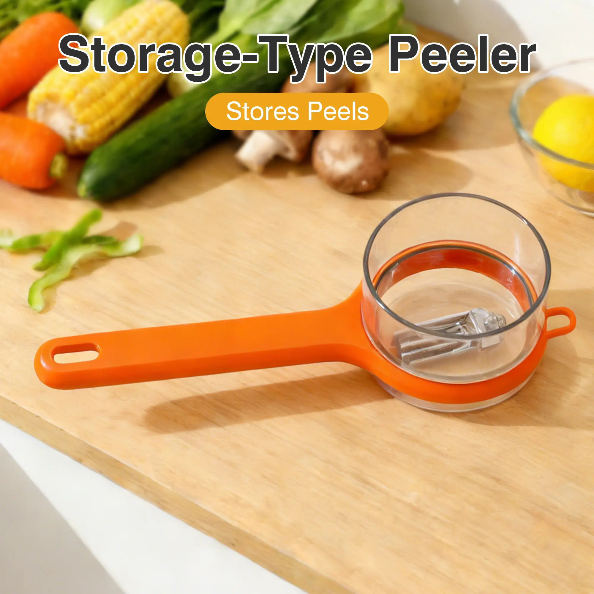 1 Count Storage-Type Peeler with Container, Orange Stainless Steel Peeler for Fruits and Vegetables