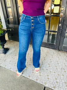 CASANDRA - HIGH RISE BUTTON DOWN BOOT CUT JEANS