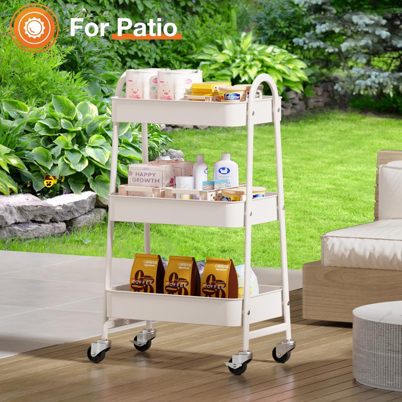 3 Tier Metal Storage Utility Cart with Wheels - Kitchen Storage Trolley, Rolling Bathroom, Casters for Narrow Spaces, Ideal for Bedside Use