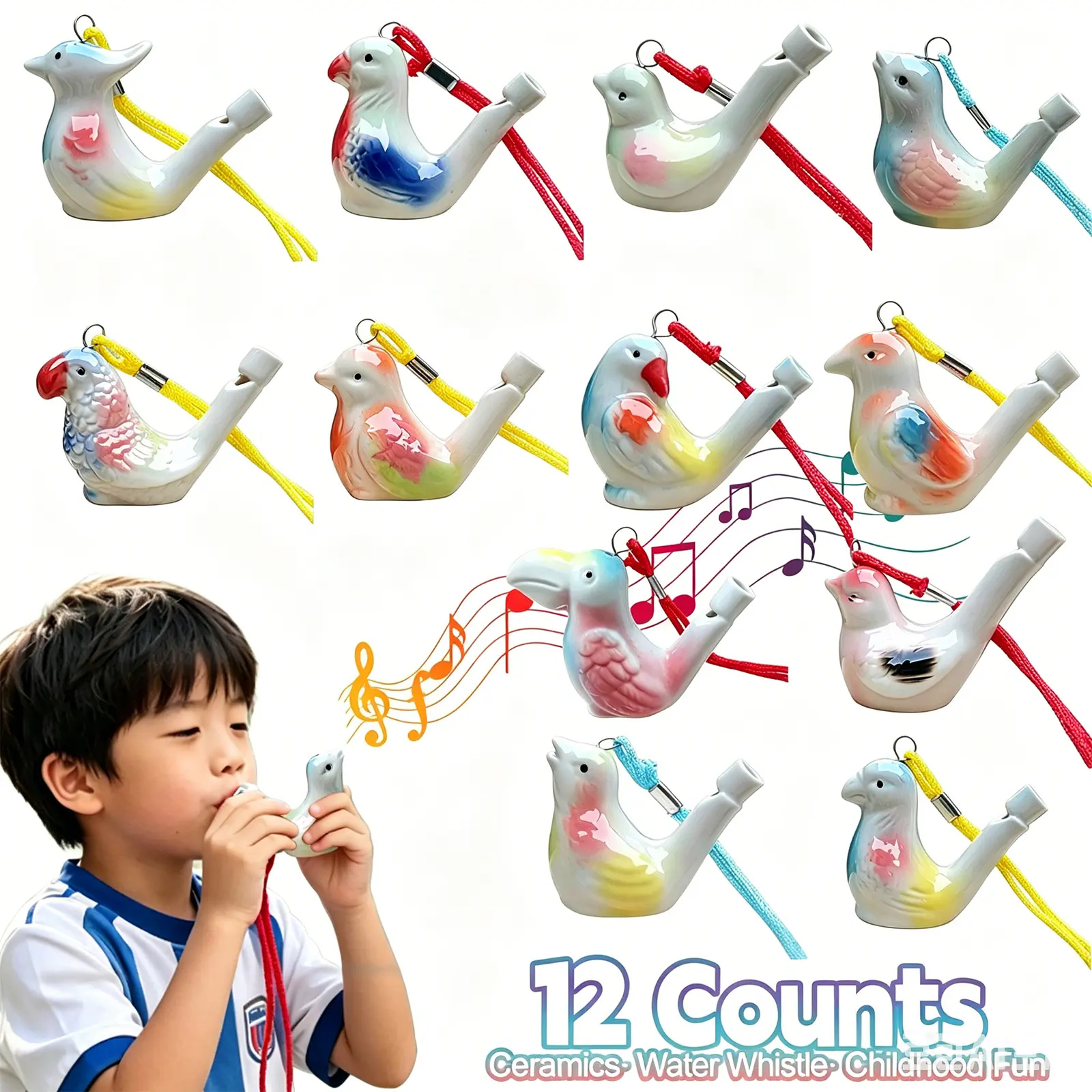 12 Ceramic Bird Whistles, Bird Water Whistles, Bird Call Whistle for Water and Bath Play Fun, Birthday Gift, Easter Gift