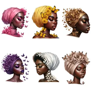 Black Teenager Pattern Heat Transfer Sticker, 6 Counts/set Washable DIY Iron-on Decals for T-shirts, Pillows, Canvas Bags, Decorative Appliques