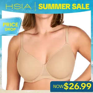 HSIA Women's Minimalist Elegant Basic AirMesh Honeycomb-Cup Plus Size Full Coverage Underwire T-Shirt Bra with Lightly Lined Mesh, Adjustable Straps