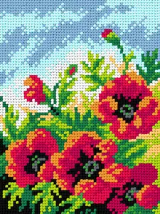Needlepoint canvas for halfstitch without yarn Poppies 3568E