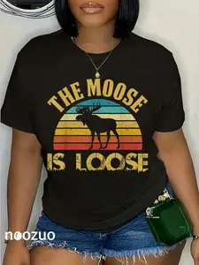 100% Cotton Retro Vintage Moose Is Loose Funny Moose Lover Novelty T-Shirt