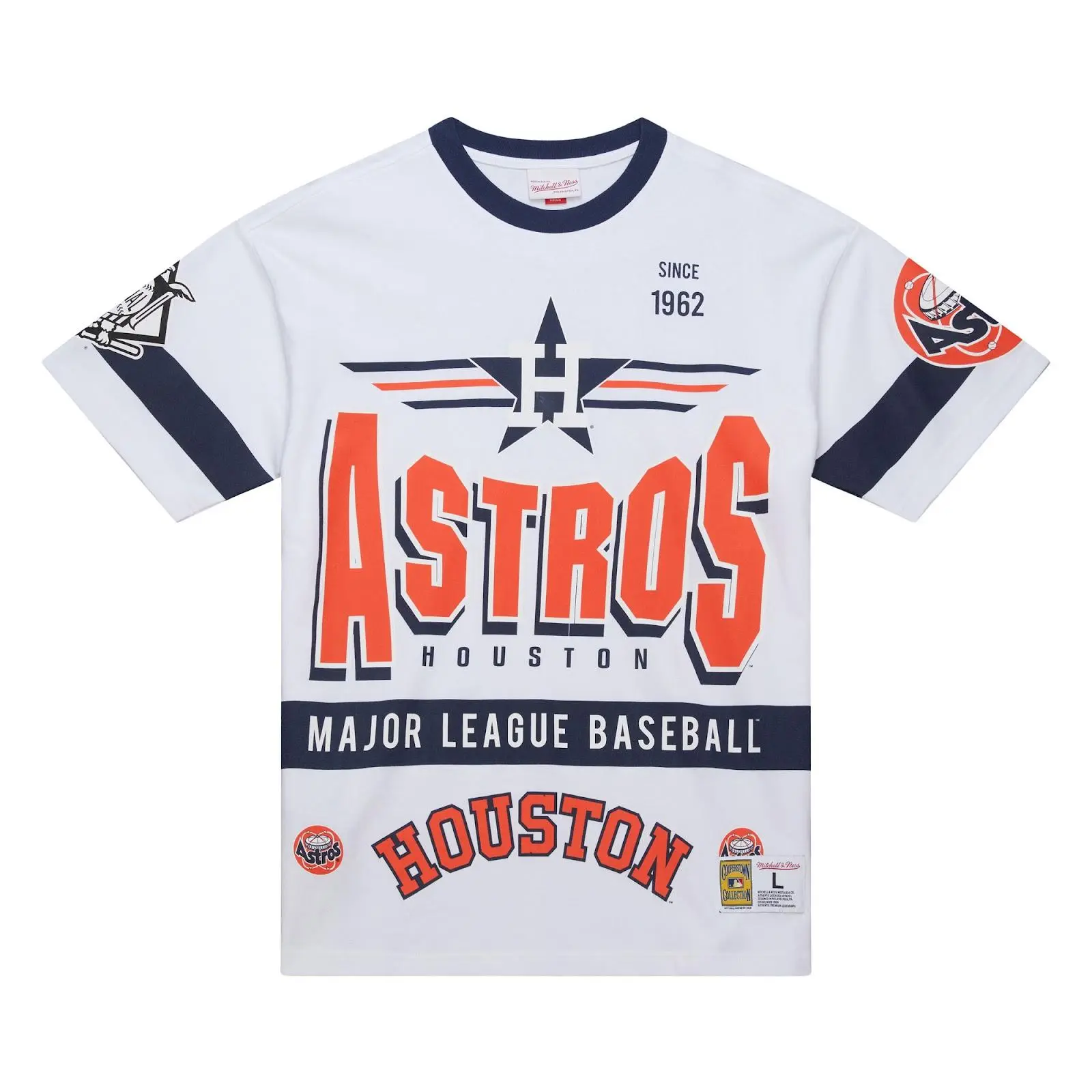 Houston Astros White Cooperstown Team Origins Premium T-Shirt MLB Throwback Tee Graphic Vintage Fan Gear Mitchell & Ness