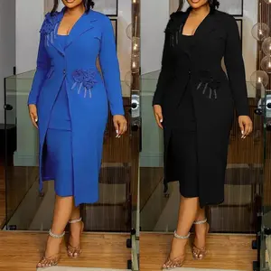Summer Autumn Clothes Women's Set Full Sleeve Long Blazer Coat+ Long Dress Suit Streetwear Two 2 Piece Set Africa OL Work Outfits