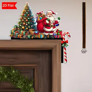 1pcs 2D Christmas Corner Sign Santa Tree Santa Claus Frame Wooden Door Sitter Home Wall Decorats Festive Xmas Decoration Gifts