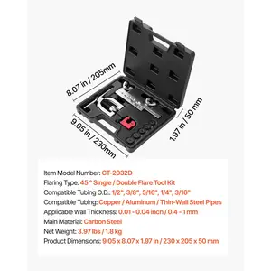 VEVOR 3/16 Brake Line Repair Kit, 45 Double Single Brake Line Flaring Tool Kit, 25FT Copper Coated Brake Line (with 16 Fittings 4 Unions) - Tube Cutter, 5 Adapters and Toolbox Included