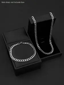 2 Piece Men's Minimalist Stainless Steel Chain Necklace and Bracelet Set, Hip Hop Fashion Jewelry for All Seasons, Perfect Gift for Christmas Valentine's Day and New Year