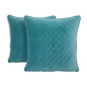 Velvet Decorative Throw Pillow, 19" x 19", 2 Pack, for tossing on sofas, loveseats, chairs, on beds, and more, Teal