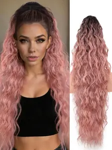 30 Inch Long Water Wave Curly Claw Clip Ponytail Extensions, Fluffy Natural Synthetic Hairpiece, Soft Realistic Hair Extensions for Women, Synthetic Ponytail Hairpieces
