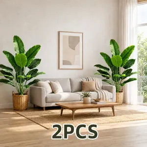 Decorative Artificial Banana Tree & Gypsophila Garland Set - Evergreen, Low-Maintenance Nordic-Style Plants for Entryway Decor, Outdoor Decor, Indoor/Outdoor Wedding & Summer Party Use (No Vase Included)