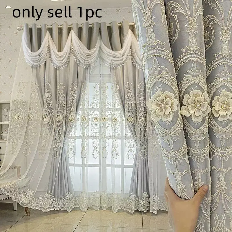 1pc 100% blackout European Style Full Light Blocking Curtains, Blackout Window Cover, Window Drapes, Silk Thread, Elegant Scroll Pattern, Versatile Use, Suitable for Living Room, Bedroom, Villa