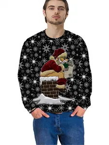 3D printed ugly Santa Claus sweatshirts for men and women, Merry Christmas crewneck pullovers and hoodies, men's loose pullovers