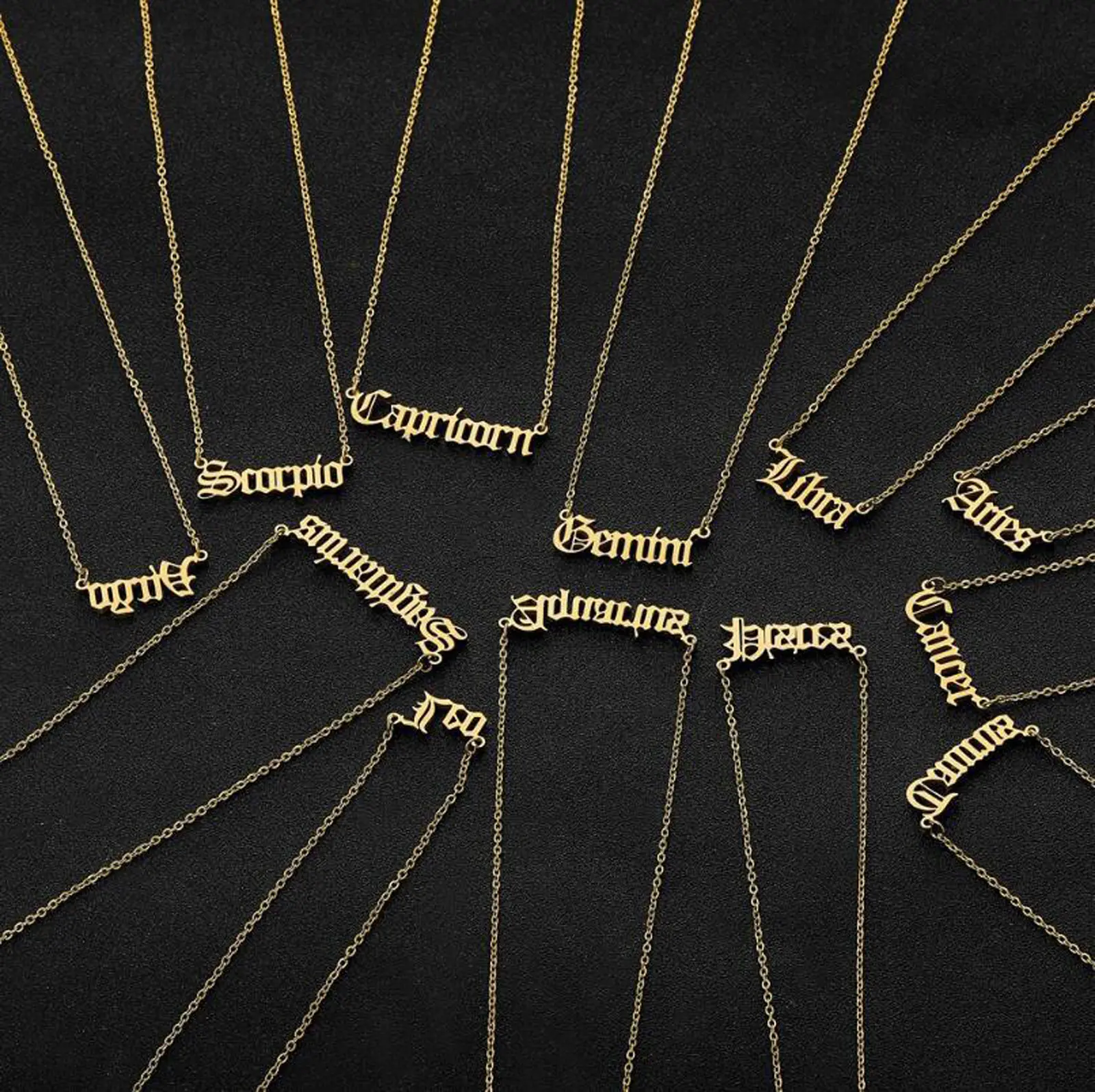 Stainless steel necklace golden/silver twelve zodiac English letter necklace ladies daily wear gift Stainless steel necklace golden/silver twelve zodiac English letter necklace ladies daily wear gift
