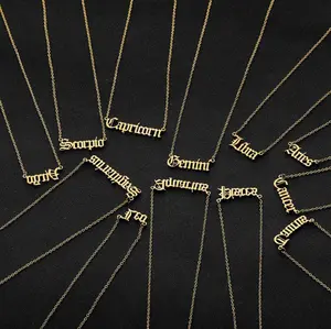 Stainless steel necklace golden/silver twelve zodiac English letter necklace ladies daily wear gift