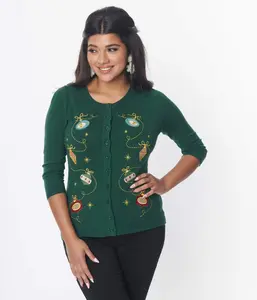 Unique Vintage Dark Green & Ornament Embroidered Bookworm Cardigan