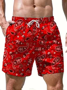 Paisley Pattern Beach Shorts for Men, Quick Dry Casual Swimwear for Summer, Essential for Holiday and Vacation, Paisley Print Trunks