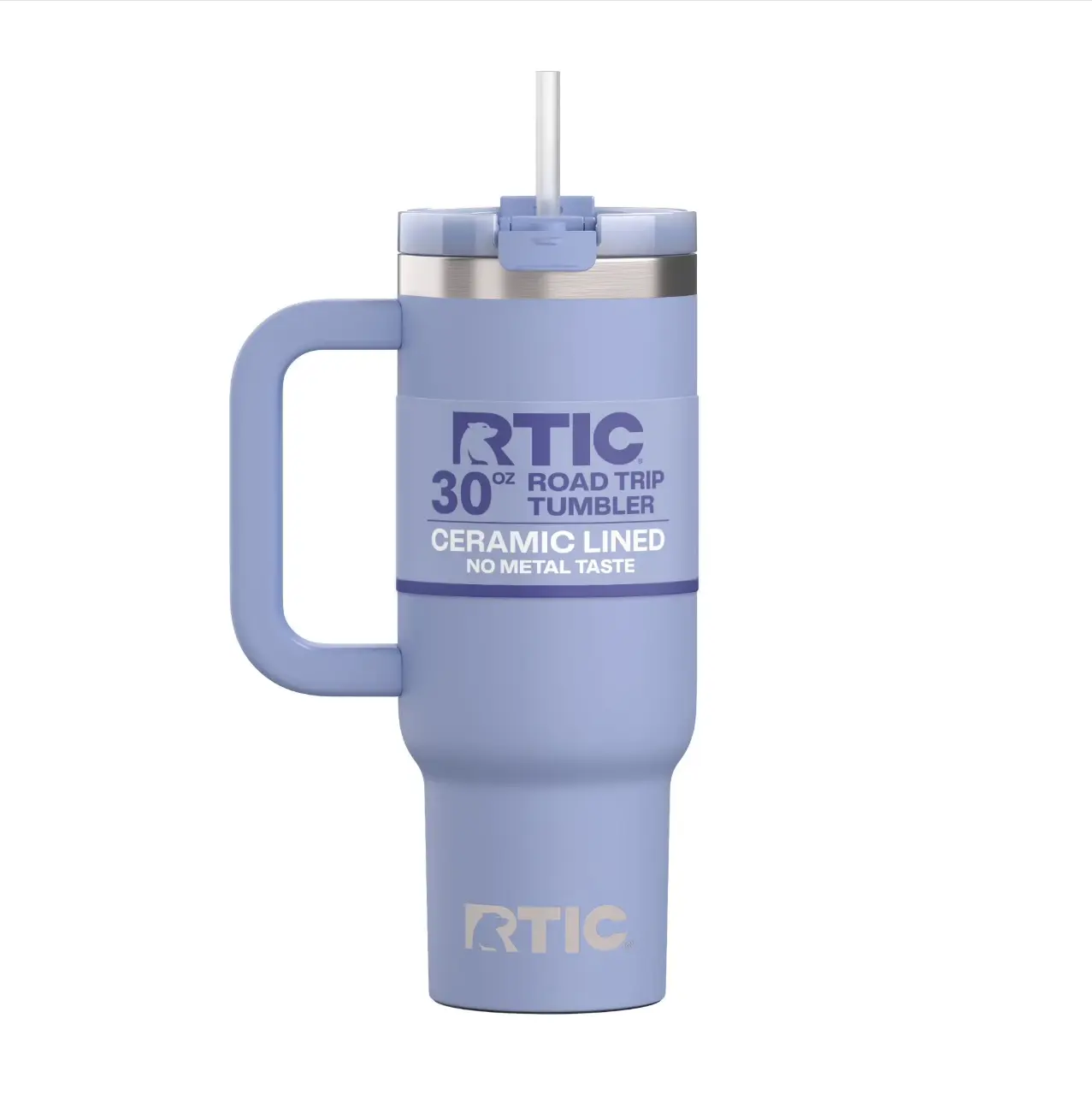 RTIC 30 oz Ceramic Lined Road Trip Tumbler with Handle and Leak-Resistant Straw Lid, Periwinkle