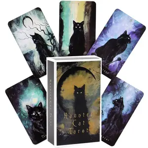 78 Pcs Haunted Cat Tarot Cards Box, Fortune-Telling Paper Game Fun, Family Gathering Entertainment Card Games, Home Party Entertainment, Unique Diverse