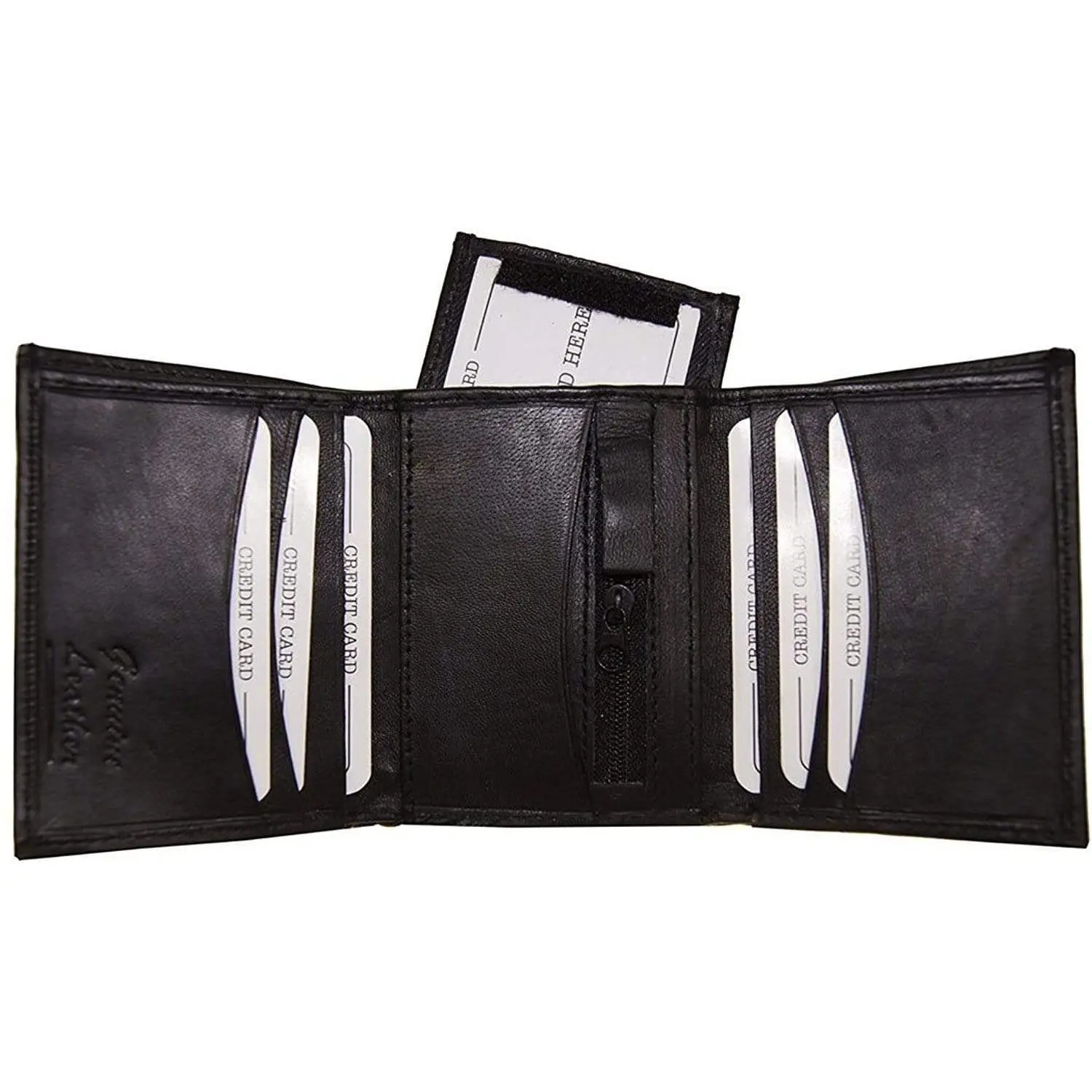 CARTER Leather Trifold credit card zipper coin pocket with Velcro Dual Window ID Wallet