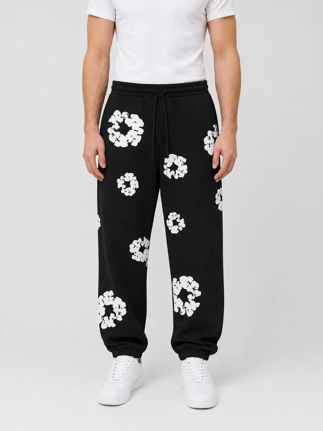 Men's Lightweight Cotton Jersey Cuffed Jogger Sweatpants with Drawstring and Pockets