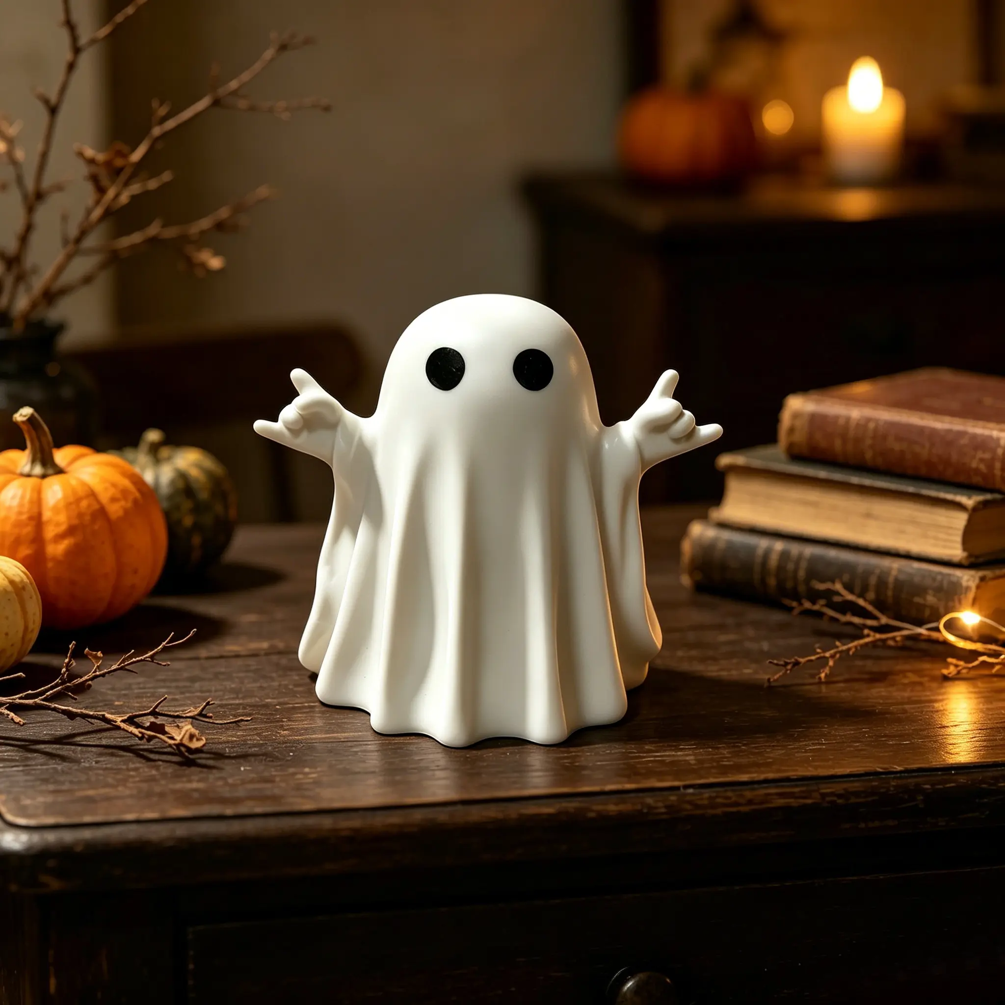 Rock - Style Spooky Resin Halloween Ghost Figurine, Cute Ornament for Indoor Halloween Decorations, Amusing Porch and Indoor Spooky Home Decor Gift Idea