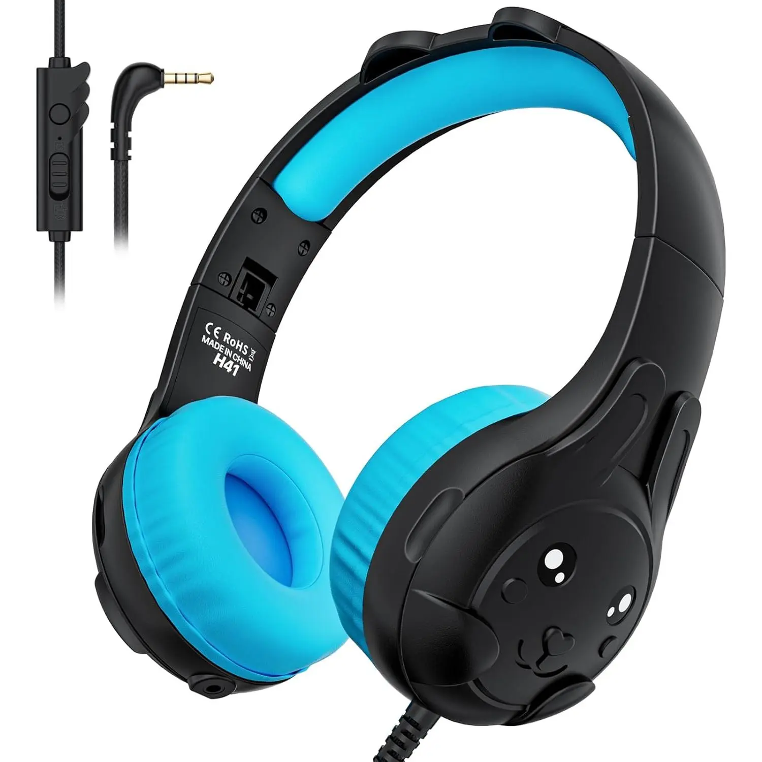 SQ-HPS001 H41 Series Durable Over-Ear Wired Kids Headset, 80/90dB Volume Limiter, 5ft Nylon Braiding Cord, 3.5mm Jack, Audio Sharing Port, Foldable Design, Adjustable for Boys, School & Travel Use