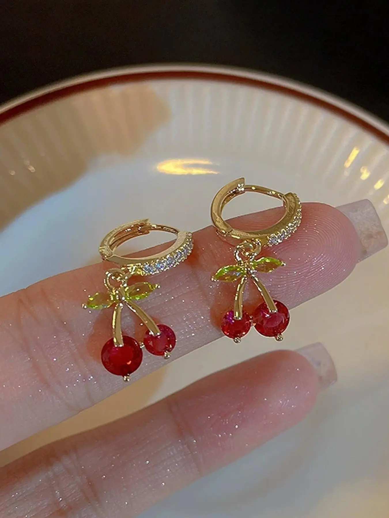 Cute Sweet Cherry Round Earrings, Fashionable Trendy Unique Women's Casual Party Design Earrings, Stylish Jewelry for Ladies, Fashion Accessory