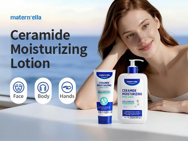 Matern'ella 2-Piece Bath Set | Ceramide Lotion (Ceramide/Squalane/Niacinamide) + Amino Acid Body Wash | Hydrating + Barrier Repair for Sensitive Skin