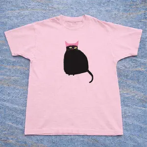 Pink Cat Graphic Baby Tee – Aesthetic Streetwear, Y2K Inspired Top
