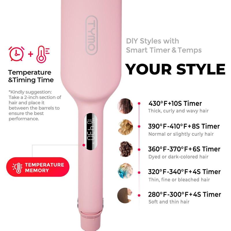 TYMO ROVY Beach Waves Curling Wand, Ionic Deep Waver Hair Curler Tool With Ceramic 3 Barrel For Women, Dual Voltage, Anti-Scald, Easy To Use Crimper Iron Hair Crimper Bed Head Waver Comfort, Hollywood Waves,Styling Kit,Negative Ion