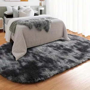 Oval shaped rug non slip fluffy and soft plush rug non slip and does not shed suitable for living room and bedroom plush rug home decoration