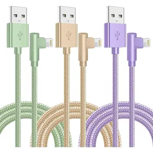 L-CGC002  iPhone Charger,3 Pack 6FT Lightning Cable [Apple MFi Certified] iPhone Fast Charging Cable 90 Degree Nylon Braided Cord Compatible with iPhone 14/13/12/11 Pro Max/XS MAX/XR/XS/X/8/7/Plus/iPad