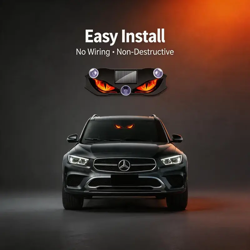 Solar LED Devil Eyes Warning Light Auto Windshield Ambient Atmosphere Lamp Flashing Signal Indicator with Suction Cup Car Decorative Light